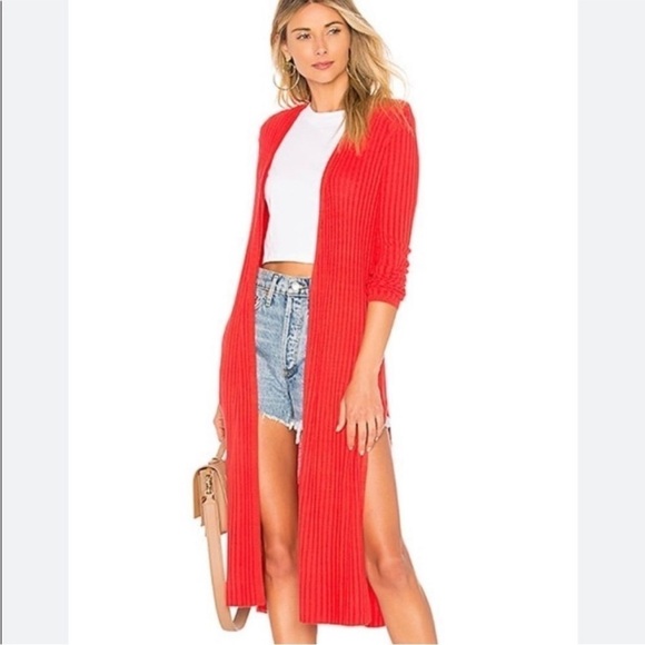 Lovers and Friends Davenport Ribbed Knit Long Open Cardigan Duster Red Sz XS - Picture 4 of 15